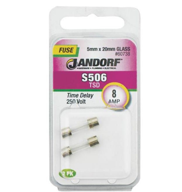 Jandorf 60738 S506 Glass Tube Fuse, 8 Amp