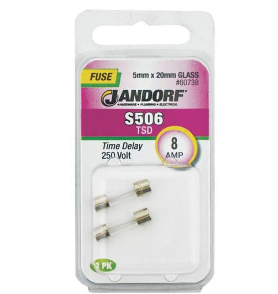 Jandorf 60738 S506 Glass Tube Fuse, 8 Amp