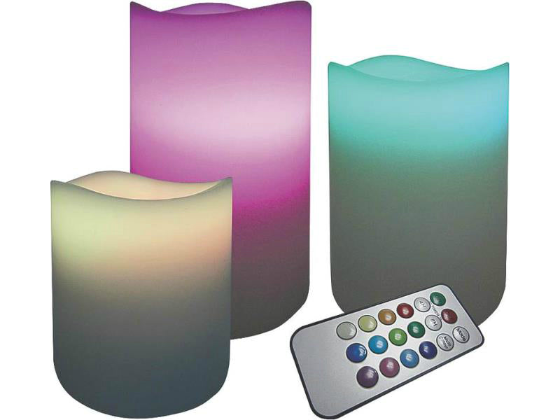 Holiday Basix E03391 Color Changing LED Wax Flameless Candles, Set of 3