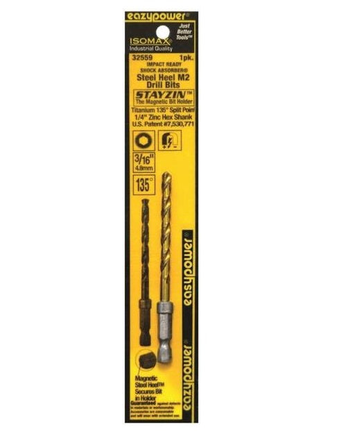 Eazypower 32559 Magnetic Steel Heel M2 Drill Bits, 3/16" x 4.25"