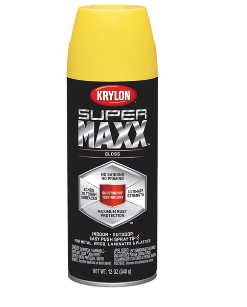 Krylon K08967007 All-in-One Spray Paint, 12 Oz, Gloss, Sun Yellow