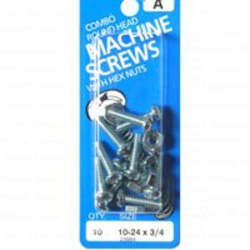 Midwest 23984 Machine Screws, Combo Round, 10-24 x 3/4"