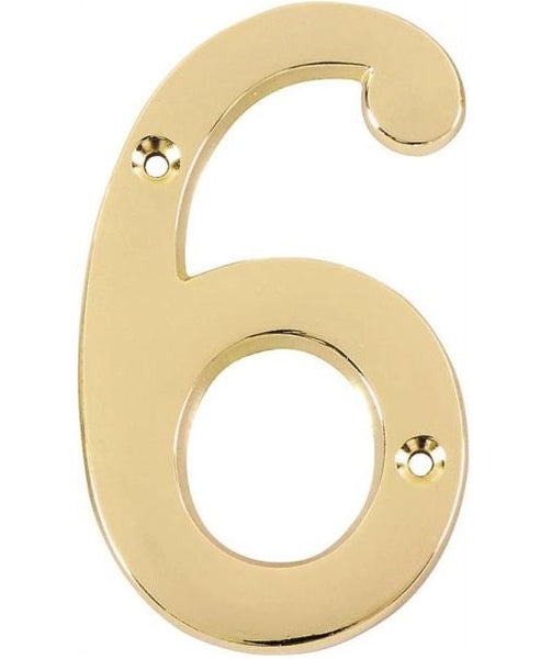 Prosource N-Z046PB3L-PS House Number 6, Zinc Die-Cast, Satin Brass, 4"