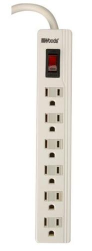 Woods 041401 6 Outlet Power Strip, 3&#039; Cord, White