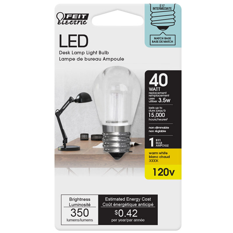 Feit Electric BP40S11N/SU/LED S11 E17 (Intermediate) LED Light Bulb, Warm White, 40 W