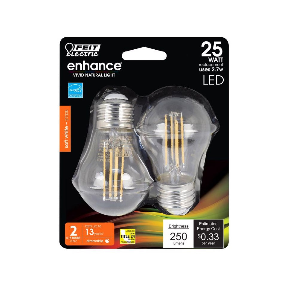 FEIT Electric BPA1525927CAFL2 A-Line LED Light Bulb, Clear, Soft White