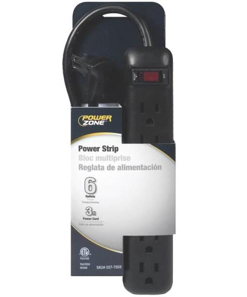 PowerZone OR922009 Multiple Outlet Power Strip, 6 Outlet, Black