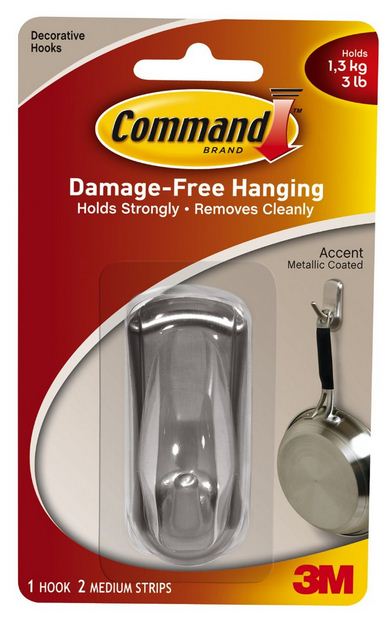 Command 17071BN Decorative Accent Hook, Medium, Brushed Nickel