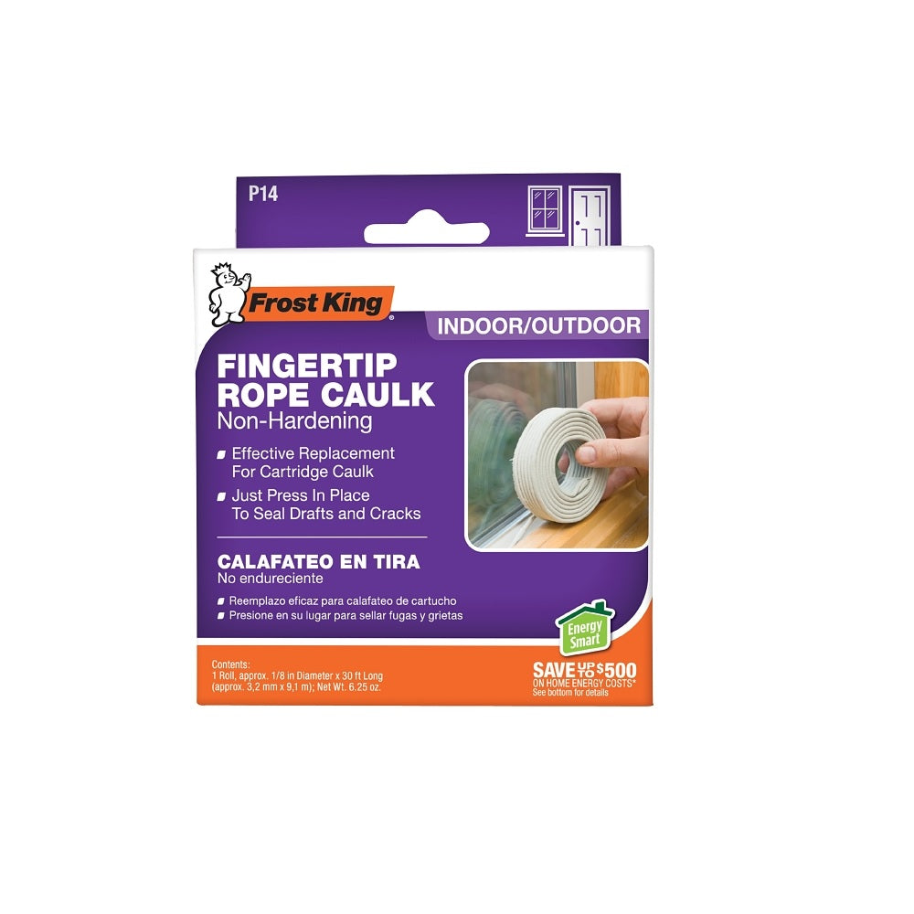 Frost King P14H Fingertip Rope Caulk, 1/8 Inch x 30 Feet, Gray