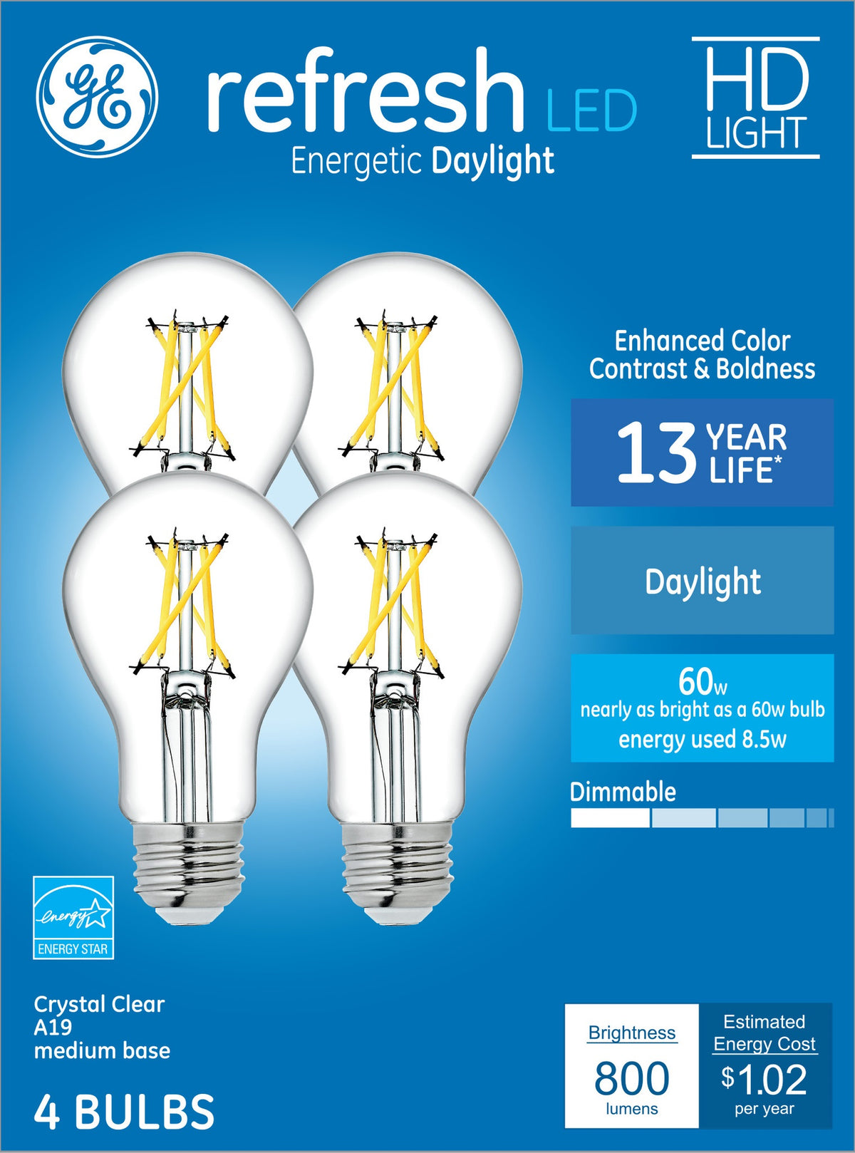 GE 93129022 A19 LED Light Bulb, 8.5 Watts