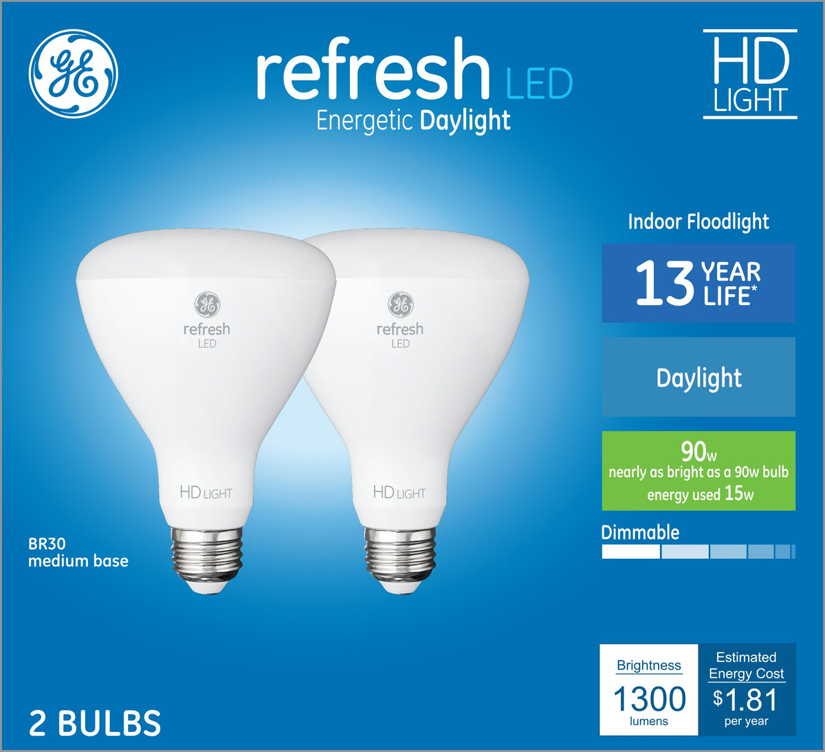 GE 93129077 BR30 LED Reflector Light Bulb, 15 Watts