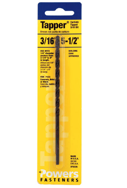 Hillman 375225 Rawl Tapper Drill Bit, 3/16 x 5.5"