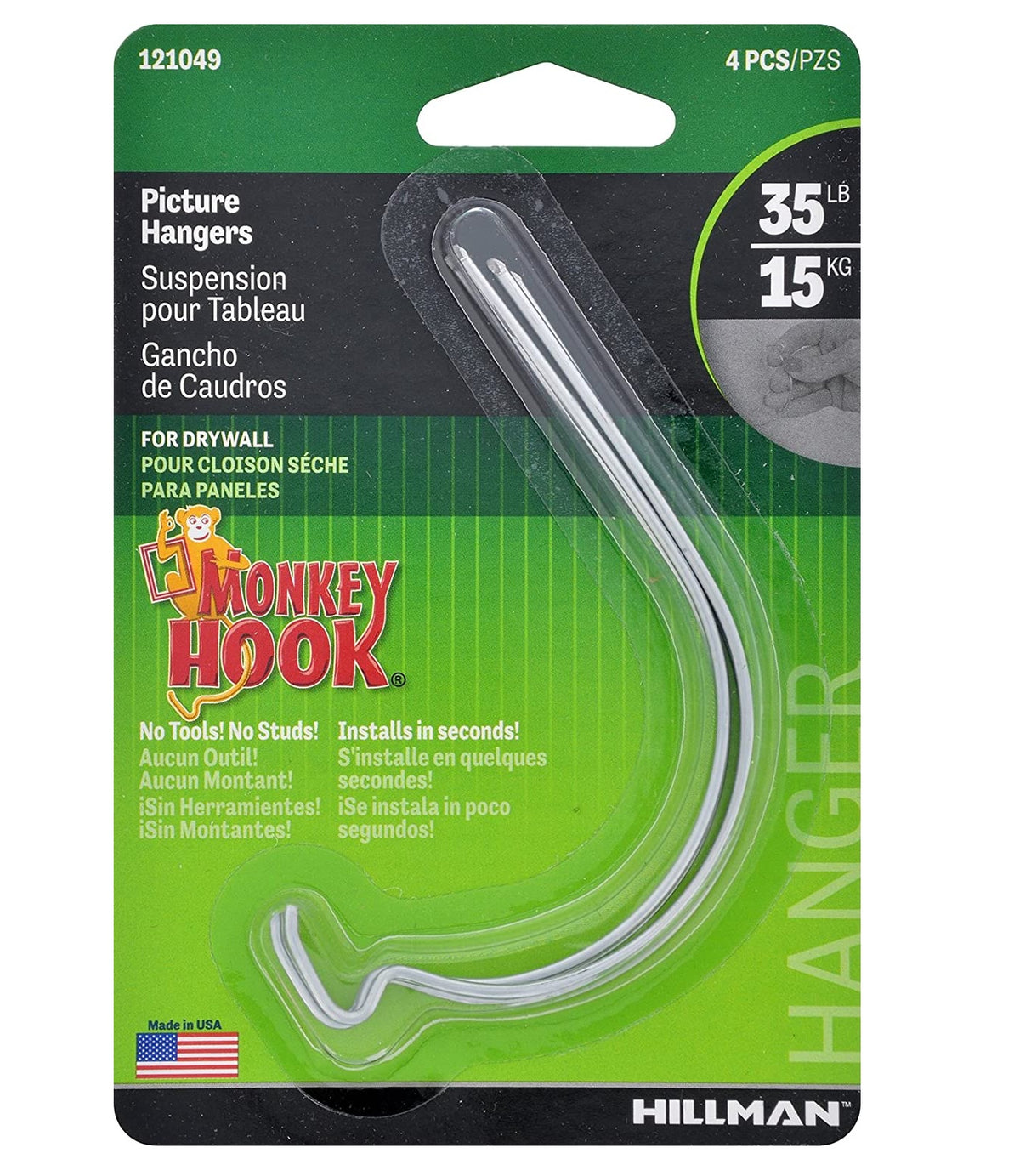 Hillman Fasteners 121049 Monkey Hook Picture Hanger, Silver, Metal