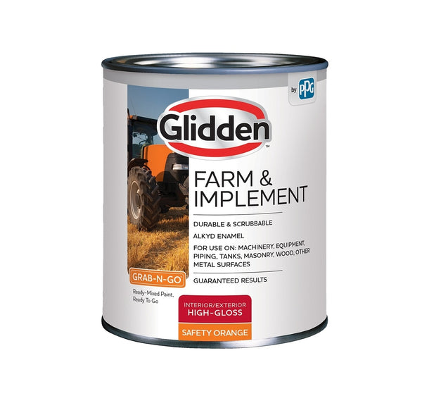 Glidden GLFIIE50OR/04 Farm & Implement Interior/Exterior Paint, Orange, 1 Quart
