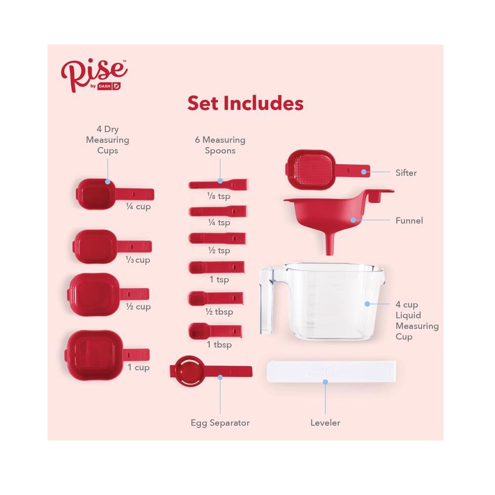 Rise by Dash RSMS150GBRR24 Measuring Cup Set, Clear/Red