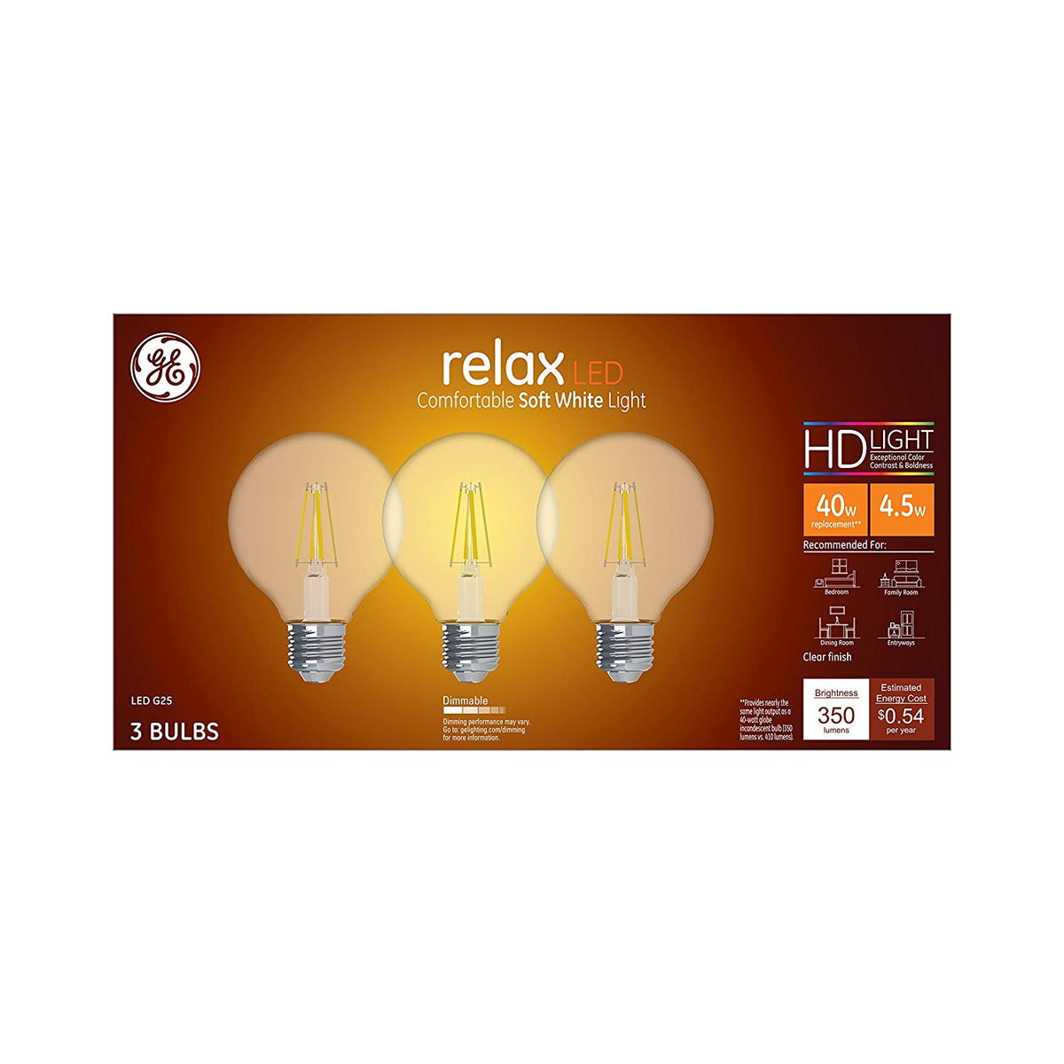 GE 43259 Relax HD LED Bulbs, 4.5 Watt