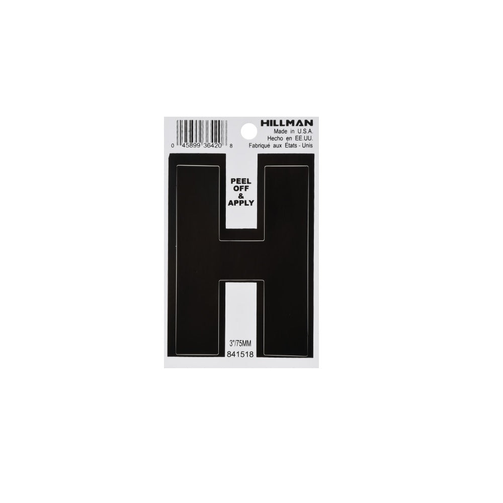 Hillman 841518 Vinyl Self-Adhesive Letter H, 3 Inch, Black