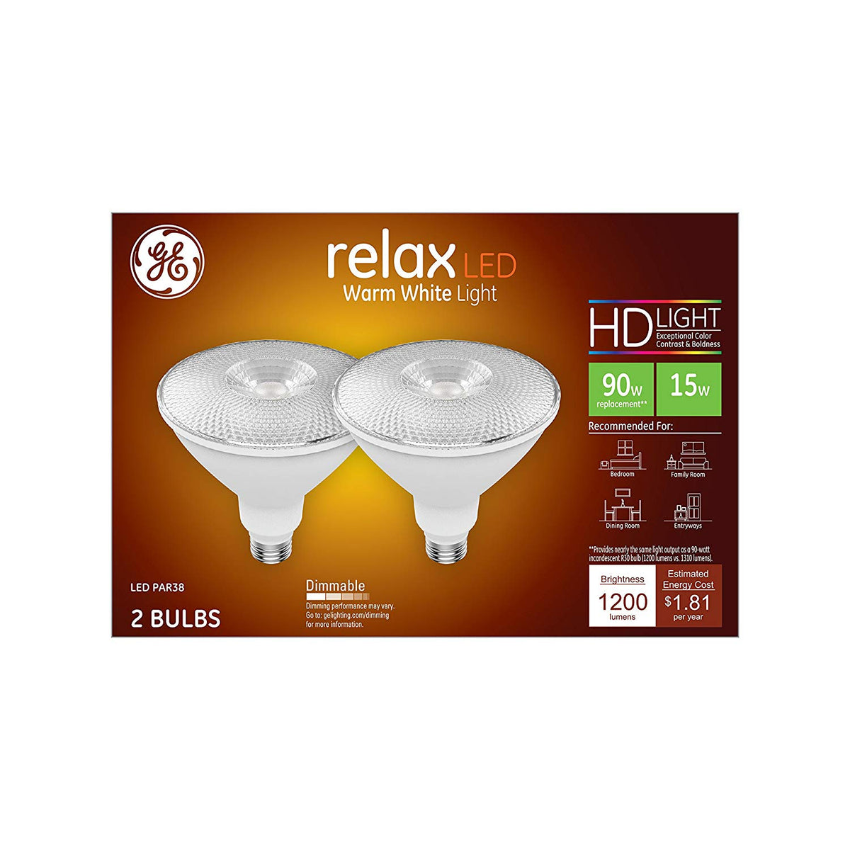 GE 45249 Relax HD LED Light Bulbs, 15 Watt