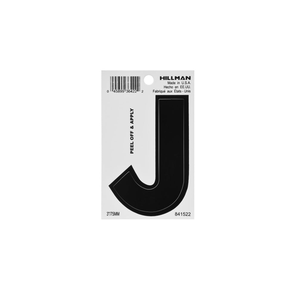 Hillman 841522 Vinyl Self-Adhesive Letter J, 3 Inch, Black