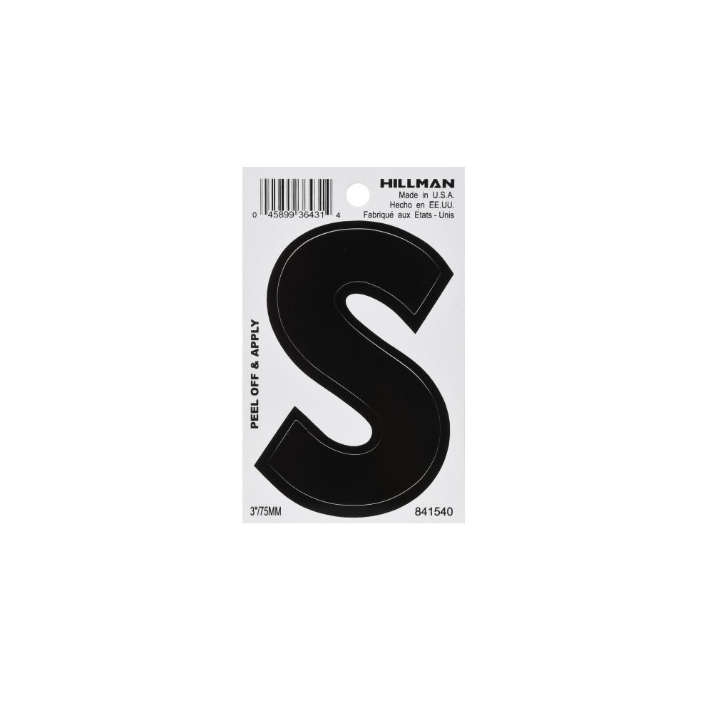 Hillman 841540 Vinyl Self-Adhesive Letter S, 3 Inch, Black