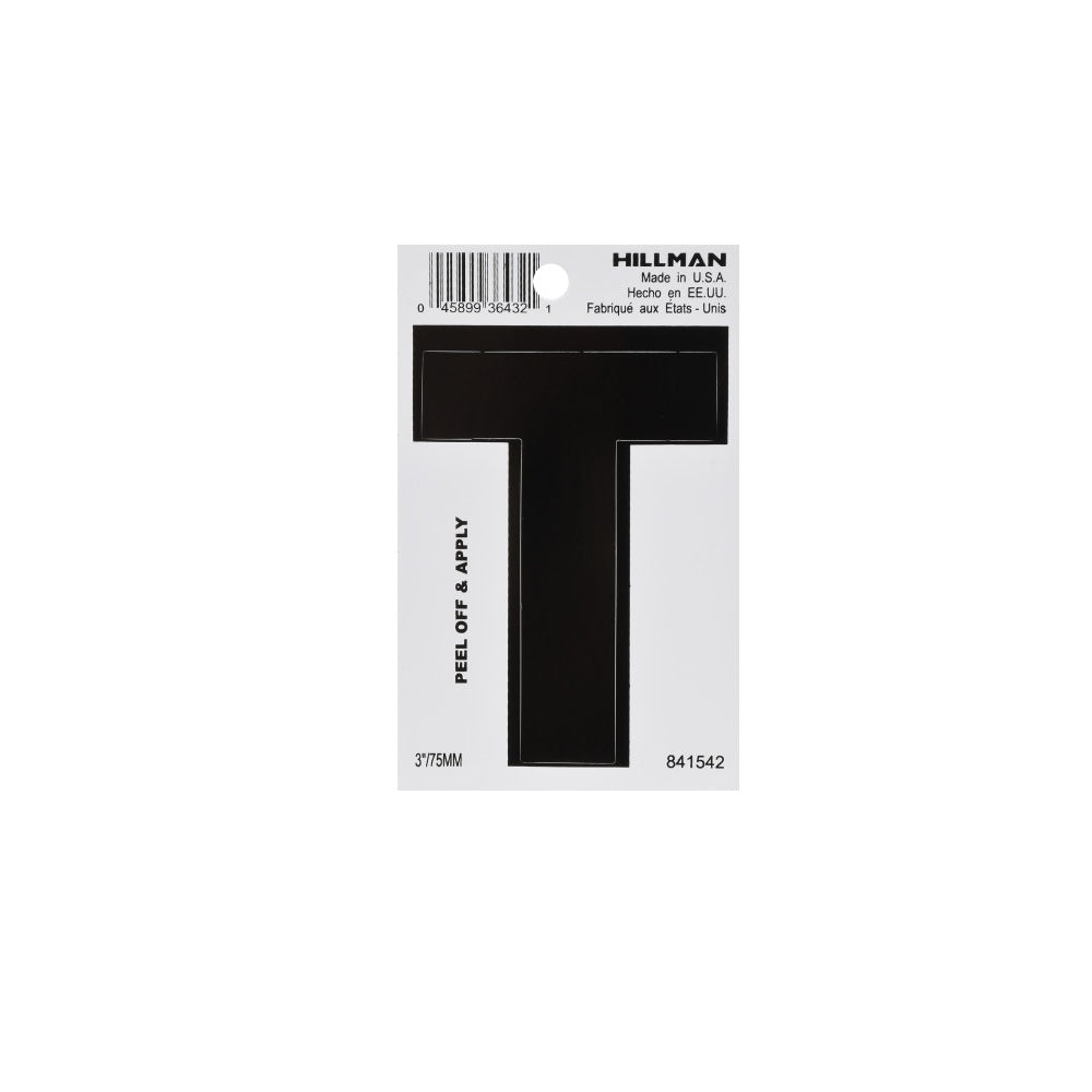 Hillman 841542 Vinyl Self-Adhesive Letter T, 3 Inch, Black