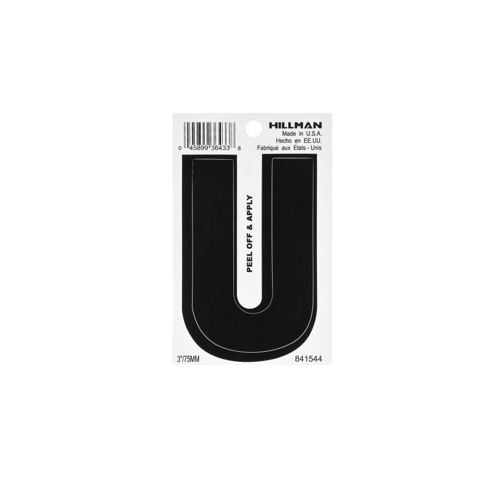 Hillman 841544 Vinyl Self-Adhesive Letter U, 3 Inch, Black