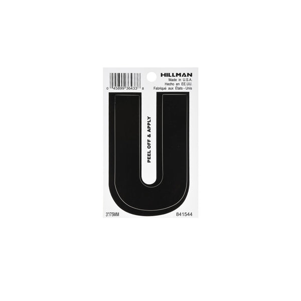 Hillman 841544 Vinyl Self-Adhesive Letter U, 3 Inch, Black