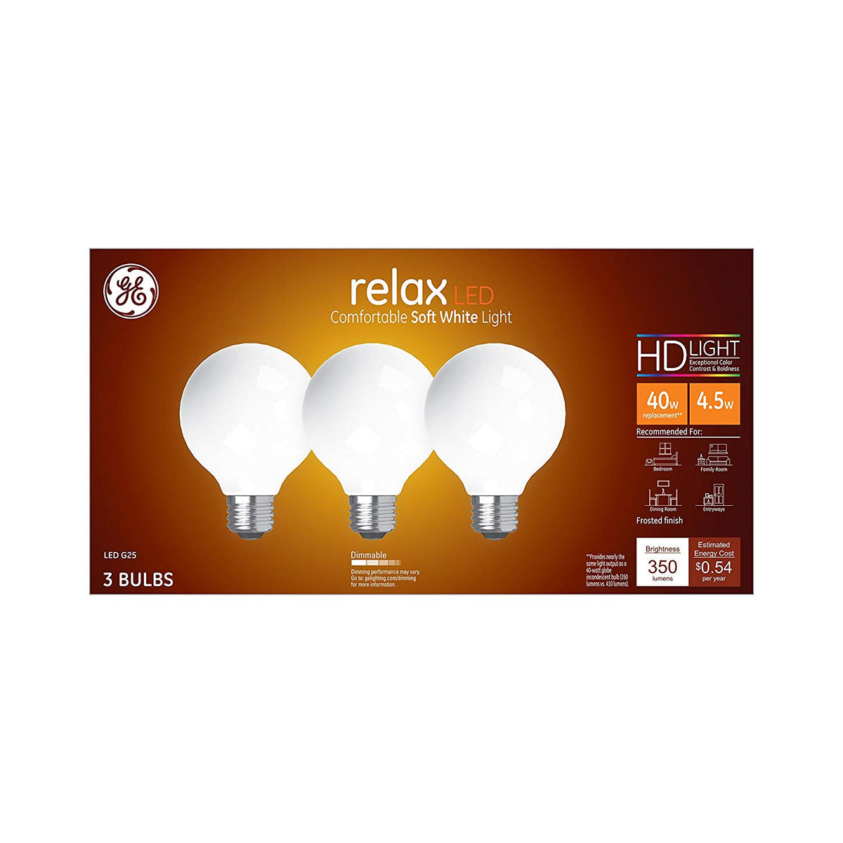 GE 43269 Relax HD LED Light Bulbs, 4.5 Watt