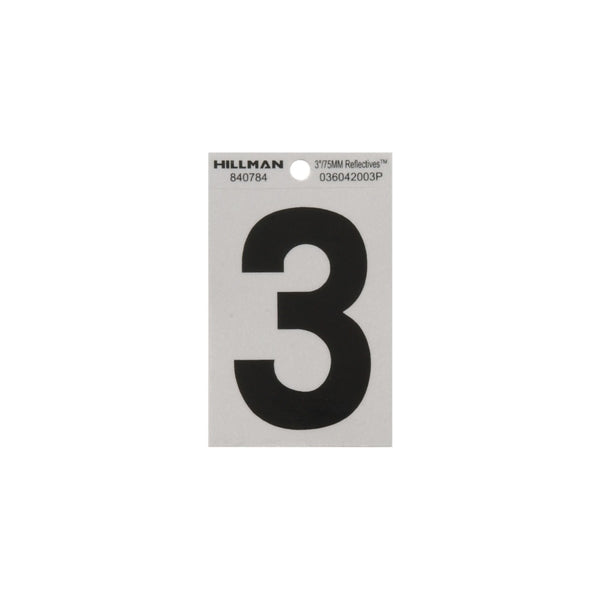 Hillman 840784 Reflective Adhesive House Number 3, 3 Inch