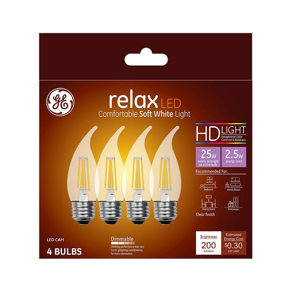 GE 45576 Relax HD LED Light Bulbs, 2.5 Watt