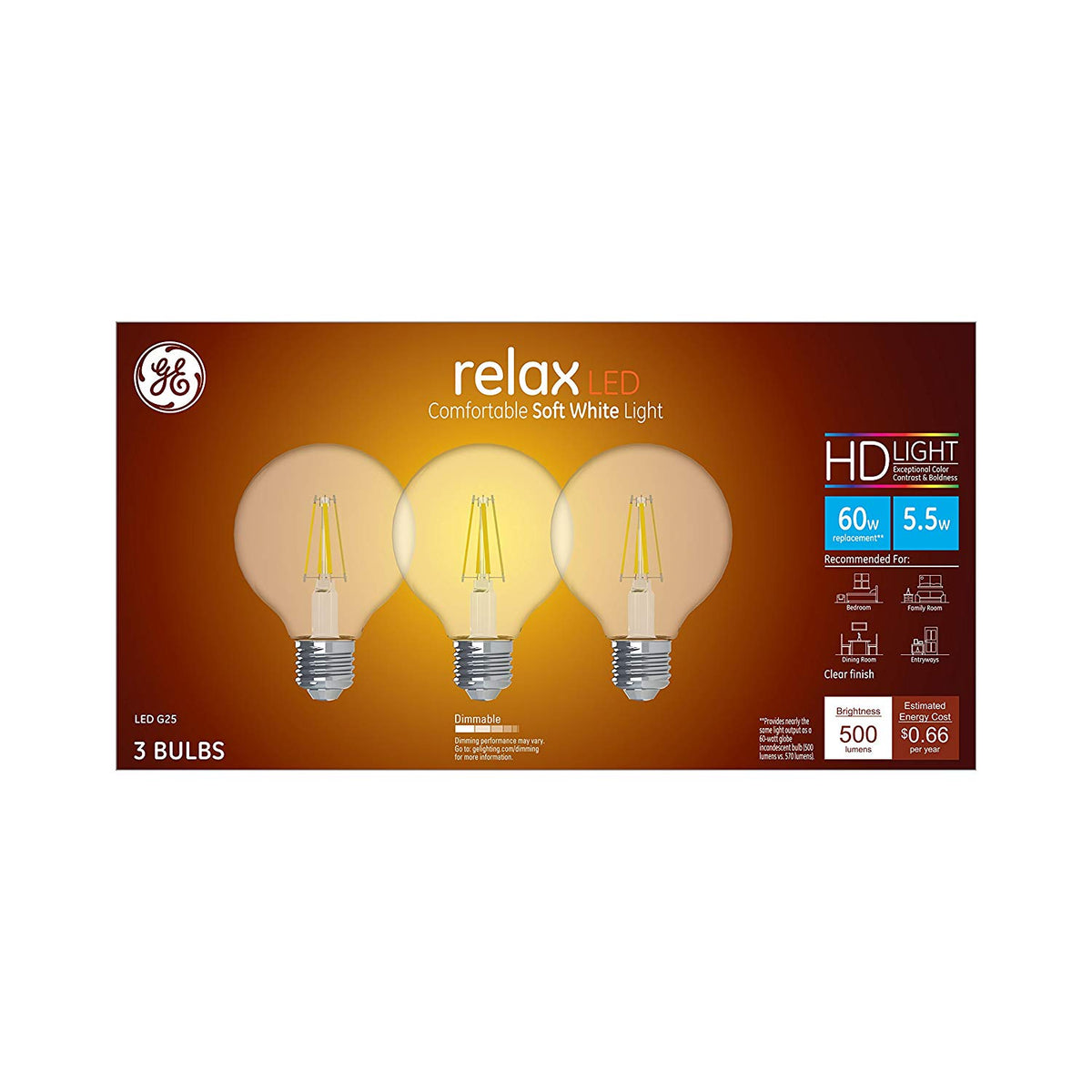 GE 43306 Relax HD LED Light Bulbs, 5.5 Watt