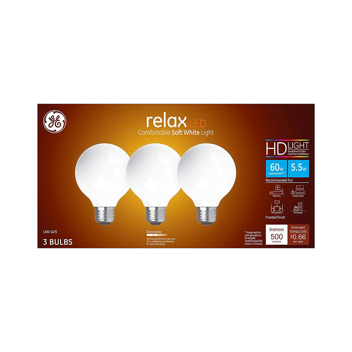 GE 43316 Relax HD Decorative LED Bulbs, 5.5 Watt