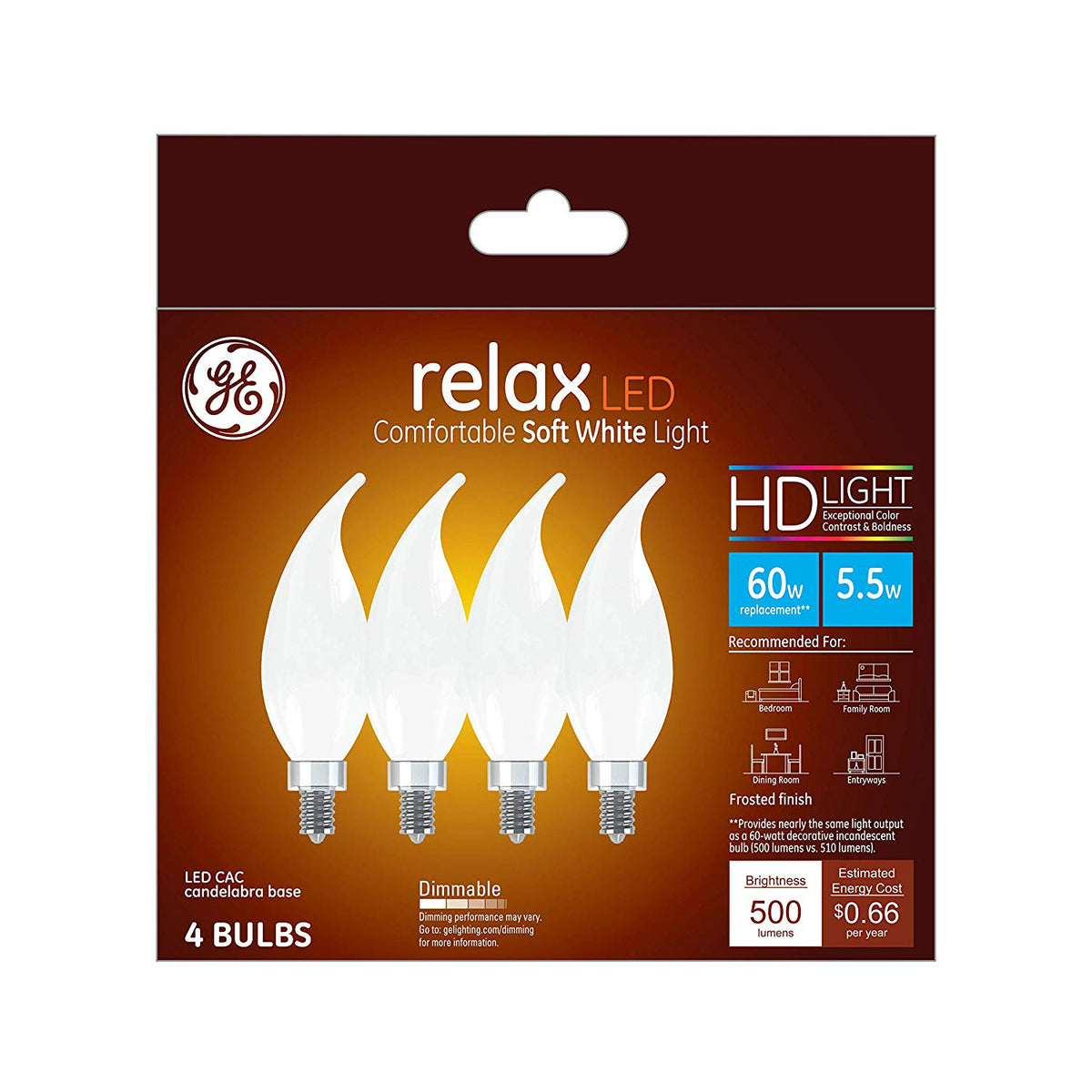 GE 36986 Relax HD Decorative LED Bulbs, 5.5 Watt