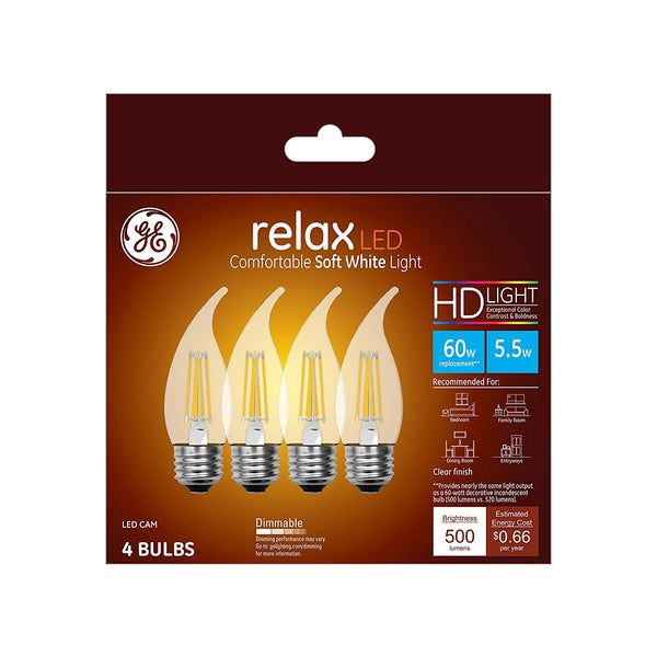 GE 43255 Relax HD Decorative LED Bulbs, 5.5 Watt