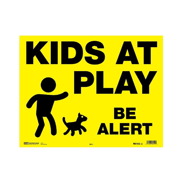 Hy-Ko MKP-1 English Kids at Play Be Alert Sign, Yellow/Black