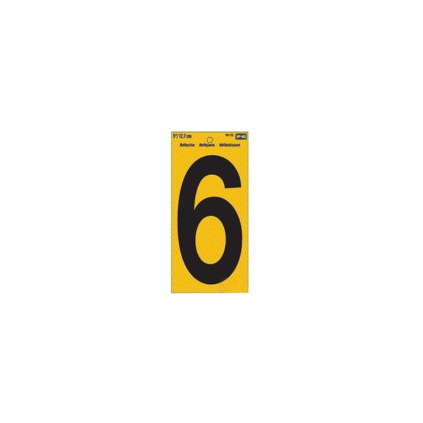 HY-KO RV-75/6 Reflective Self-Adhesive Number 6 Sign, 5 inch, Vinyl