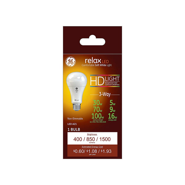 GE 46226 Relax HD 3-Way LED Bulb, 5/9/16 Watt