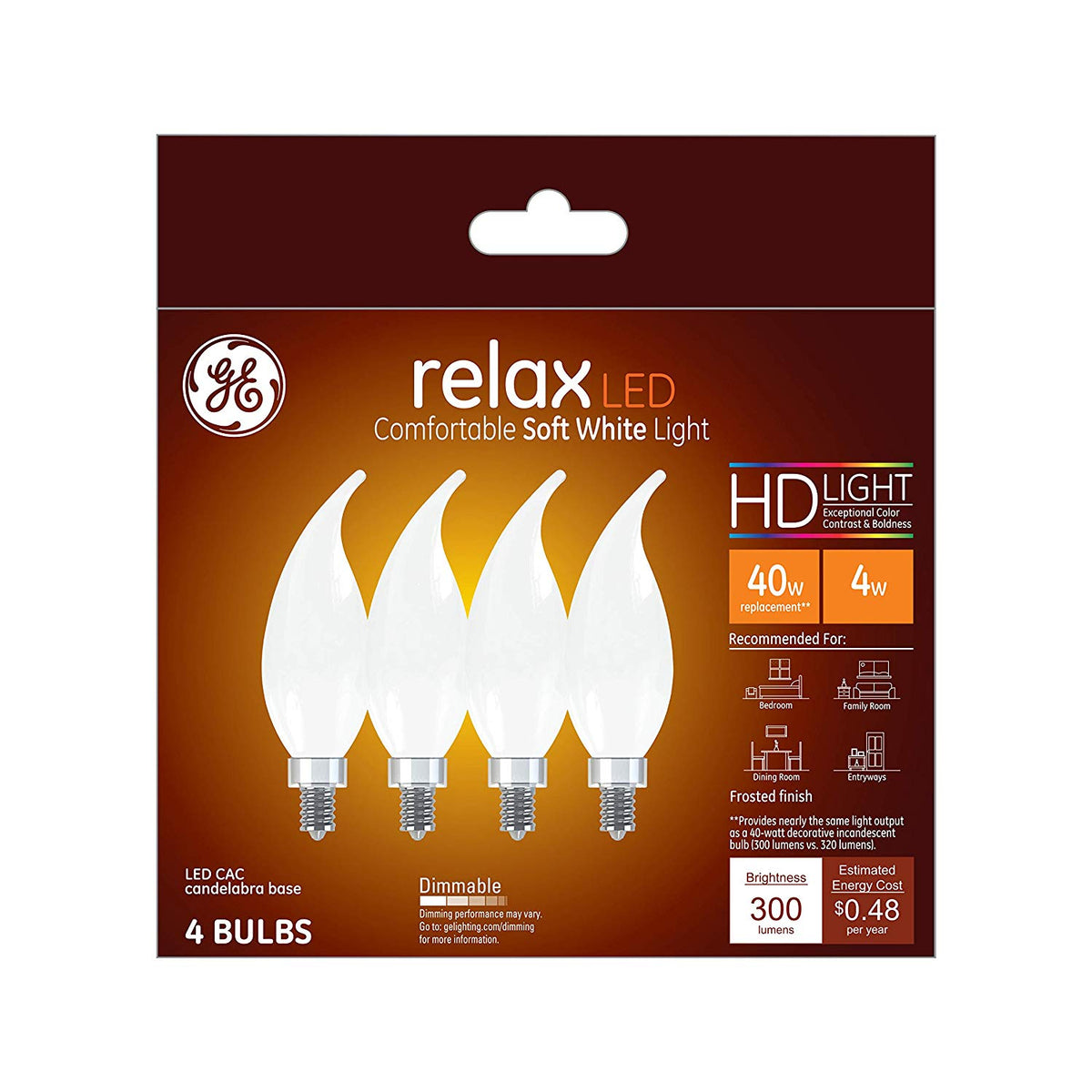 GE 36985 Relax HD Decorative LED Bulbs, 4 Watt