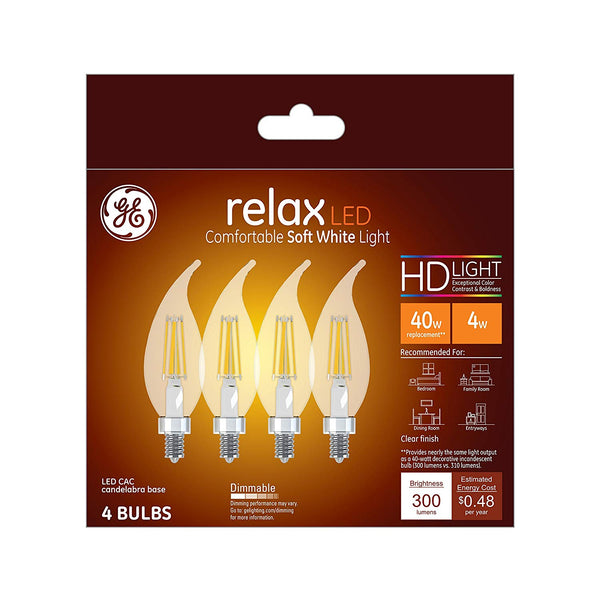 GE 45640 Relax HD Decorative LED Bulbs, 4 Watt