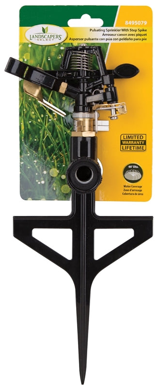 Landscapers Select GS8170 Lawn Sprinkler with Step Spike, Black, Zinc