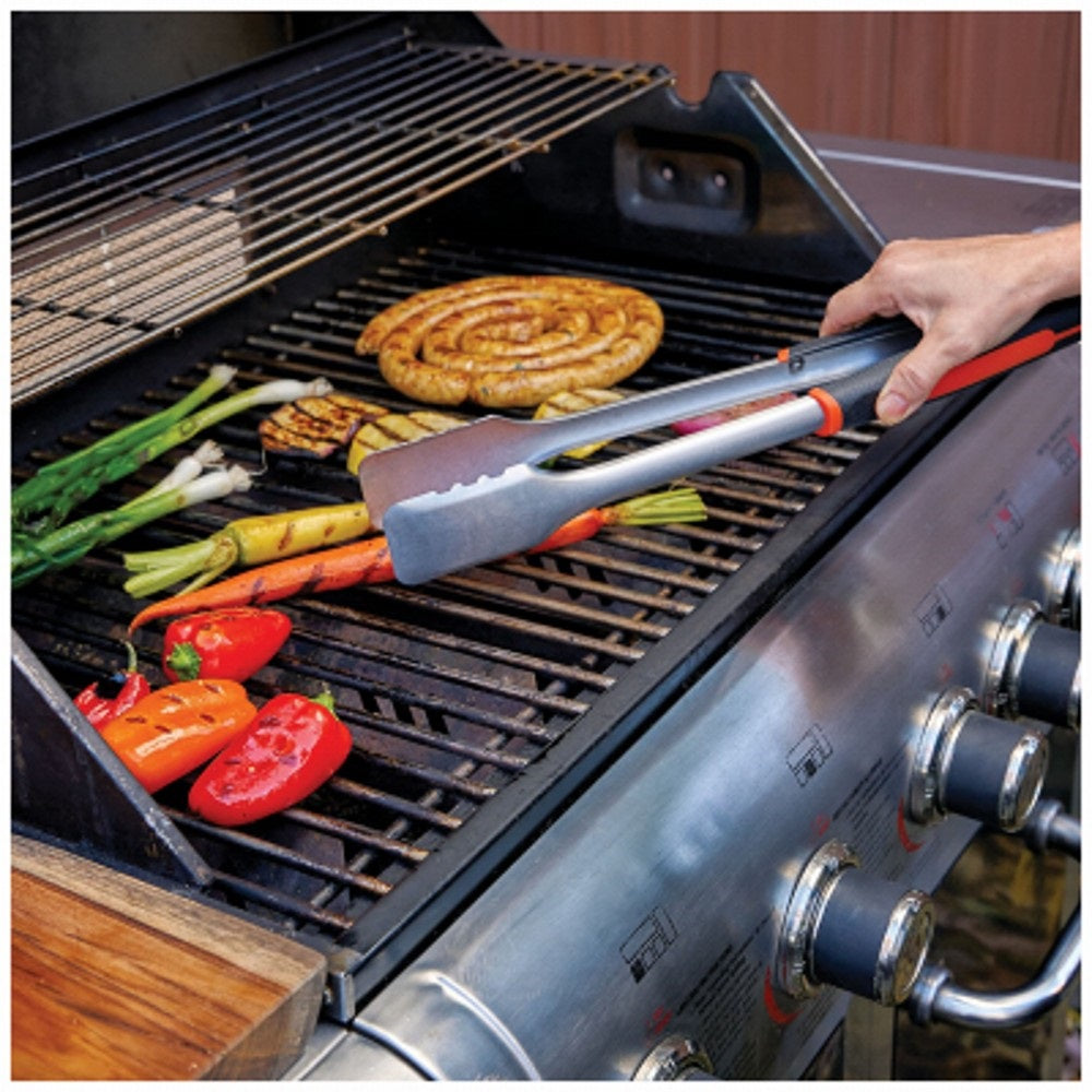 Mr. Bar-B-Q 02961Y Locking Griddle Tongs, Stainless Steel