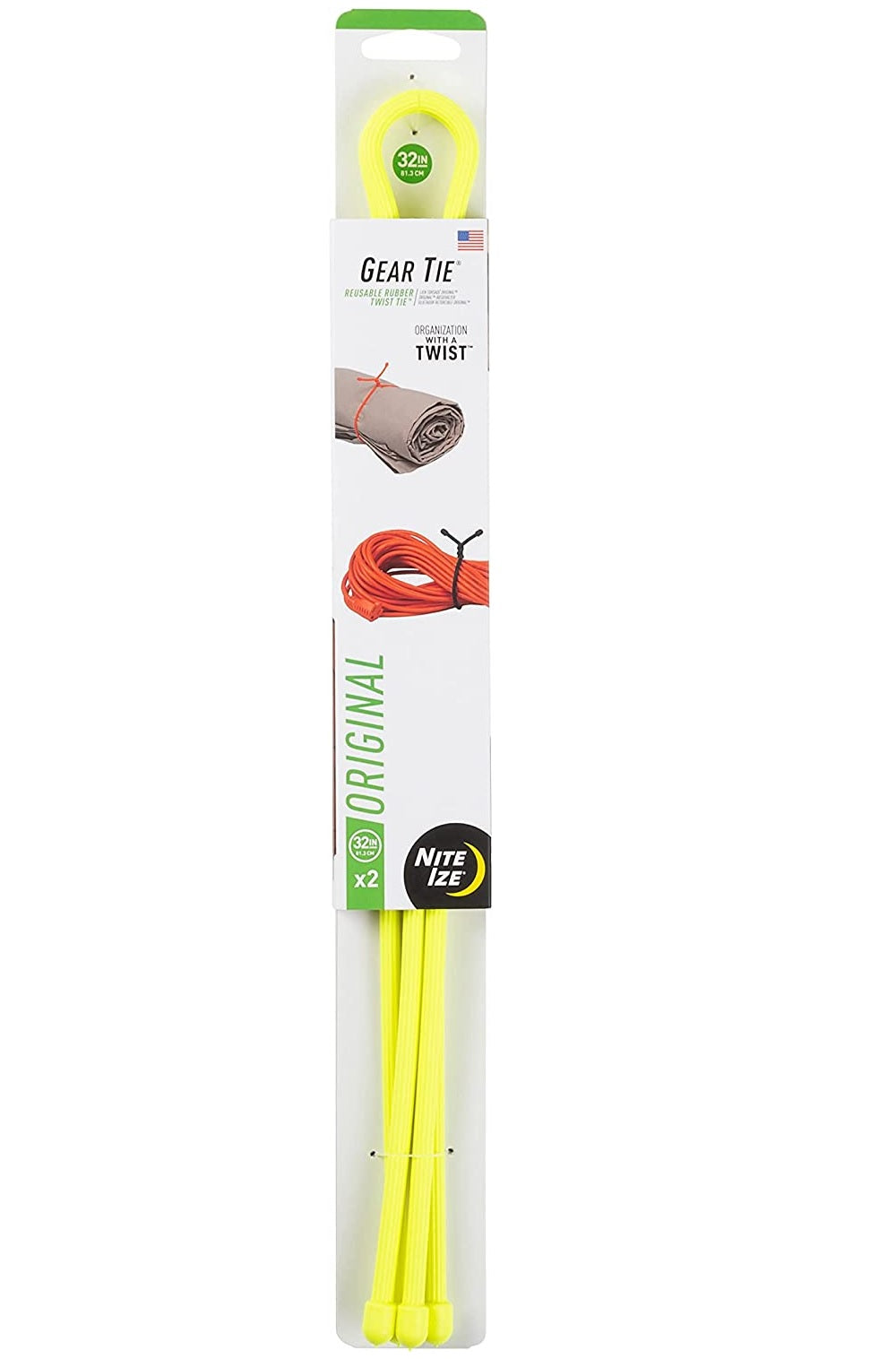 Nite Ize GT32-33-2R3 Gear Tie Reusable Rubber Twist Tie, Neon Yellow, Rubber