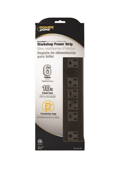 Power Zone OR801120 Power Outlet Strip, 6 Outlet, Black