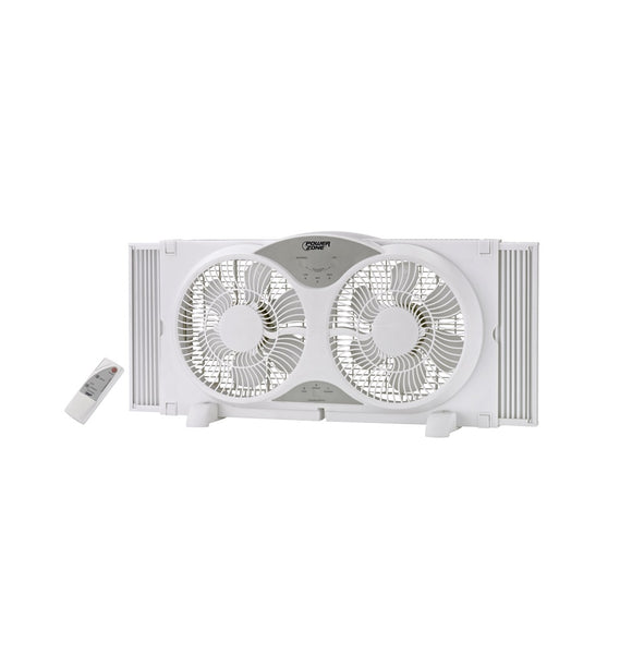 PowerZone BP2-9A Reversible Twin Window Fan with Remote, 3-Speed, White, 9"