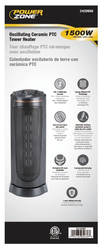 PowerZone HPQ15A-M Ceramic Fan Forced Tower Heater, 900/1500 Watts