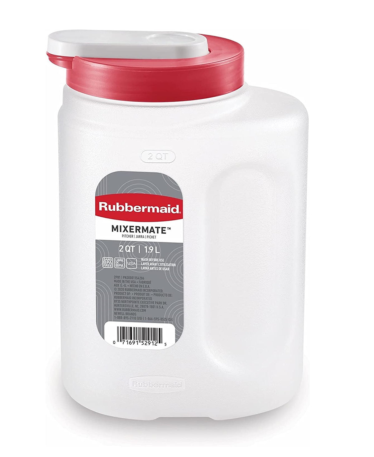 Rubbermaid 2122603 Mixermate Leak-Resistant Pitcher, 2 Quart