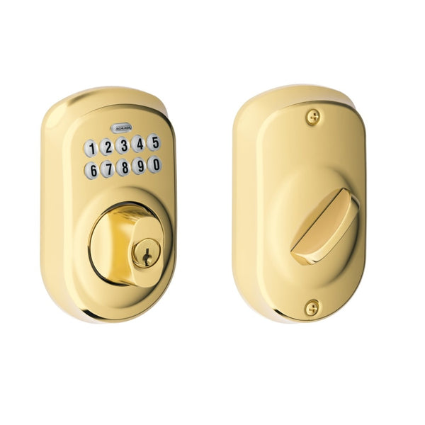Schlage BE365VPLY505 Plymouth Keypad Deadbolt, Bright Brass