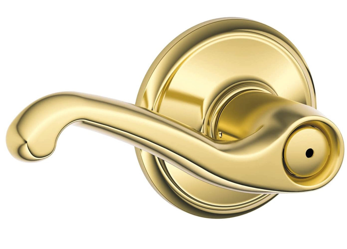 Schlage F40V FLA 605 Flair Design Privacy Lever Lockset, Bright Brass