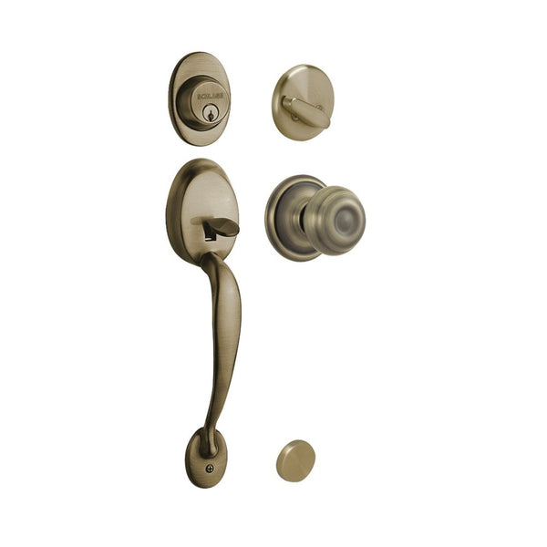 Schlage F60PLYXGEO609 Plymouth Georgian Entrance Handleset, Antique Brass