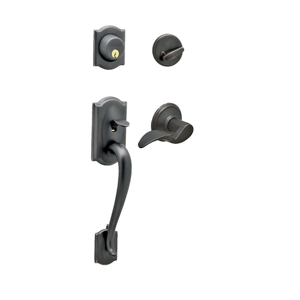 Schlage F60VCAM/AVA716 Camelot Handleset With Avanti Lever, Aged Bronze